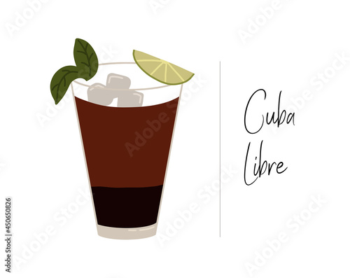 Cuba libre cocktail. Vector illustration.