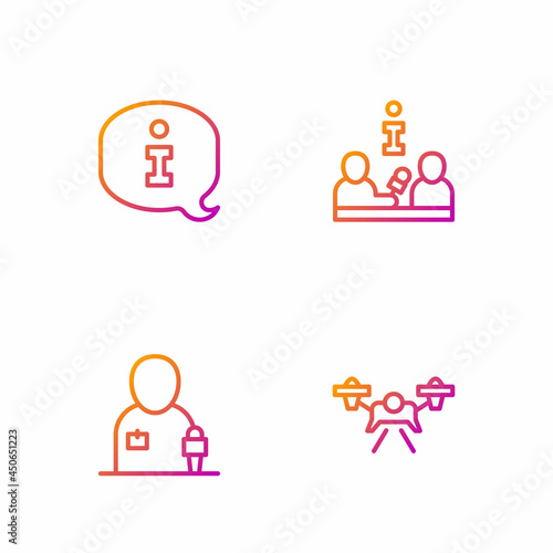 Set line Drone, Journalist news, Information and Interview. Gradient color icons. Vector