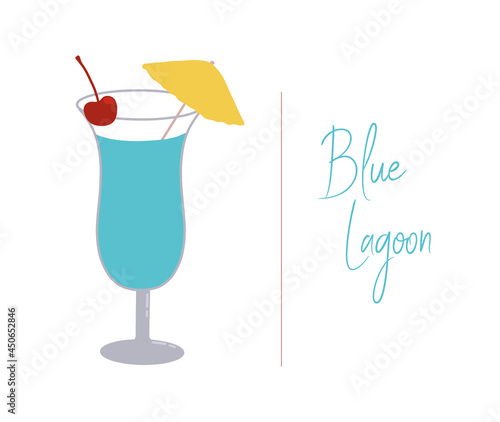 Blue lagoon cocktail. Vector illustration.
