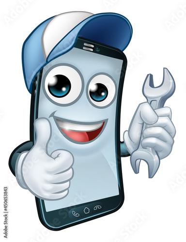 Mobile Phone Repair Spanner Thumbs Up Mascot