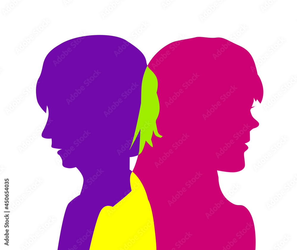 Two silhouettes of teenagers girl and boy