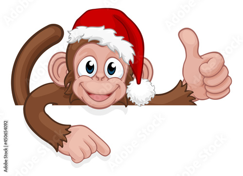 Christmas Monkey Cartoon Character in Santa Hat