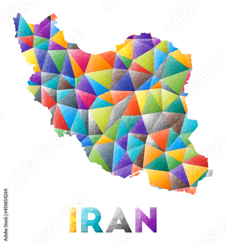 Iran - colorful low poly country shape. Multicolor geometric triangles. Modern trendy design. Vector illustration.