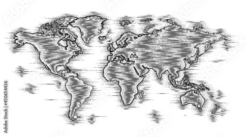 World Map Drawing Old Woodc...