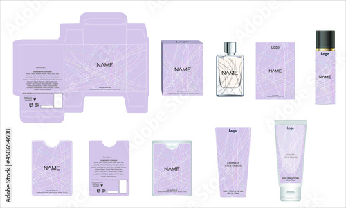 Packaging design, luxury perfume box, pocket perfume, deo design and face cream template and mock up box. Illustration vector.
