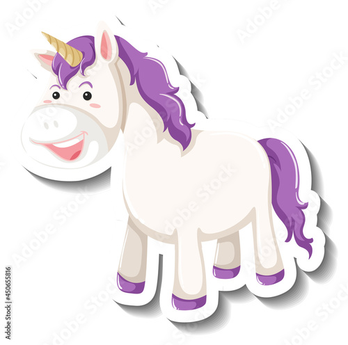 Cute unicorn standing pose on white background