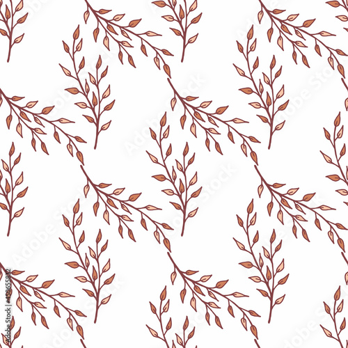 Seamless pattern with brown branches on white background. Vector image.