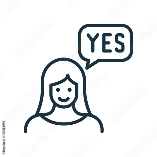 Yes, Women Can Linear Icon. Girl Power and Feminism Concept Line Pictogram. Women Protest Activism Outline Icon. Editable Stroke. Isolated Vector Illustration