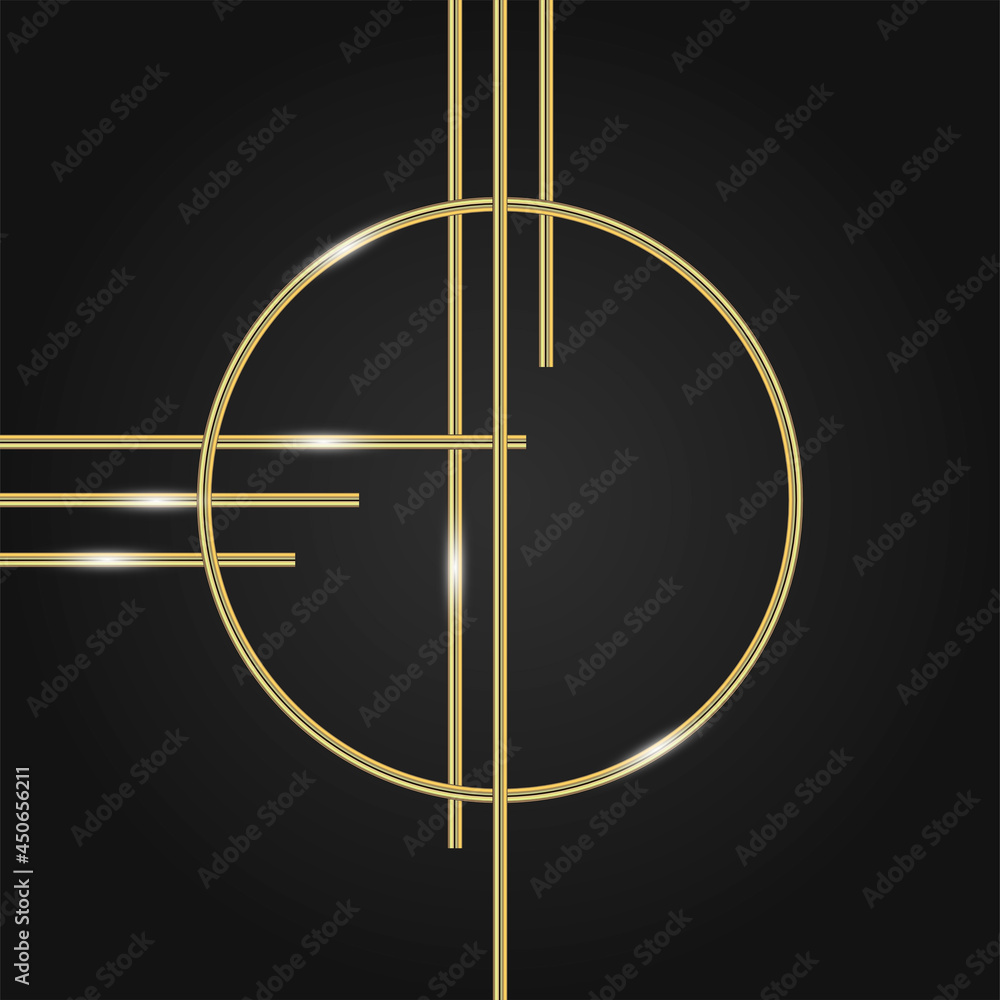 Geometric gold ornament on a black background.