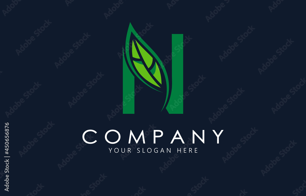 N Letter with green leaf logo template. Organic logo design. N Letter with green leaf logo template. Organic logo design.
