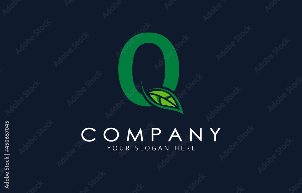 Q Letter with green leaf logo template. Organic logo design. Q Letter with green leaf logo template. Organic logo design.