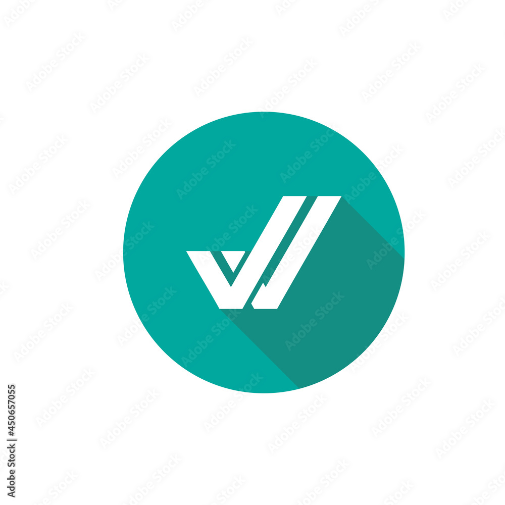 Valid Seal icon. White double tick with shadow in blue circle. Flat done sticker icon. Valid Seal icon. White double tick with shadow in blue circle. Flat done sticker icon.