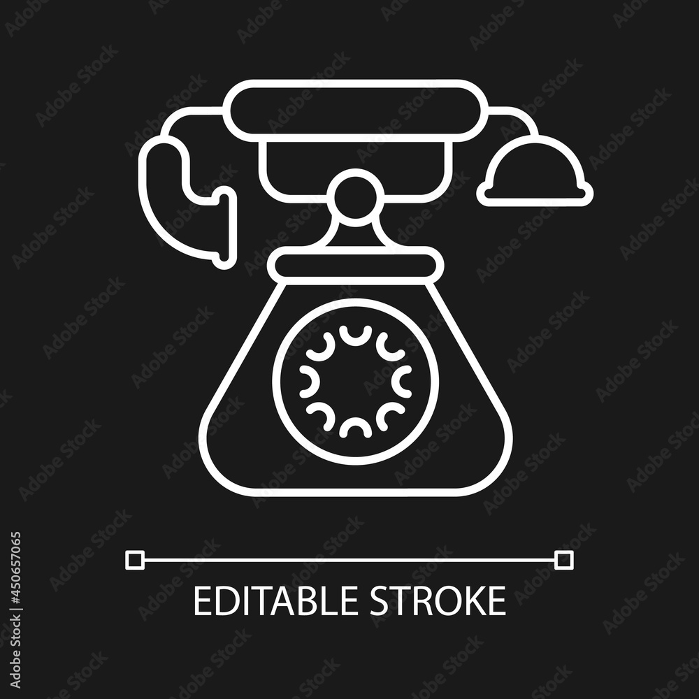Vintage telephone white linear icon for dark theme. Old school rotary ...