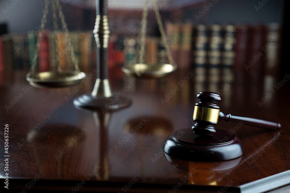 Law and justice concept. Law symbols composition: judge’s gavel, Themis statue and scale. Law and justice concept. Law symbols composition: judge’s gavel, Themis statue and scale.