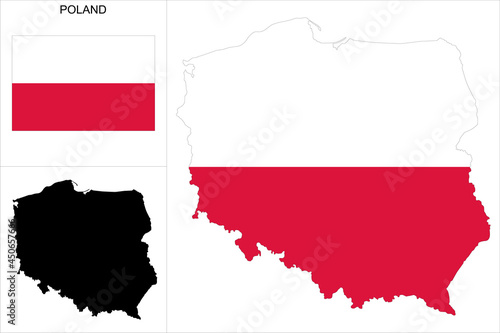 Carte de Pologne avec fond drapeau polonais - Carte sous forme de motif noir et drapeau polonais disponibles séparément photo