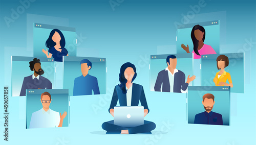 Vector of businesspeople videoconferencing using online platform photo