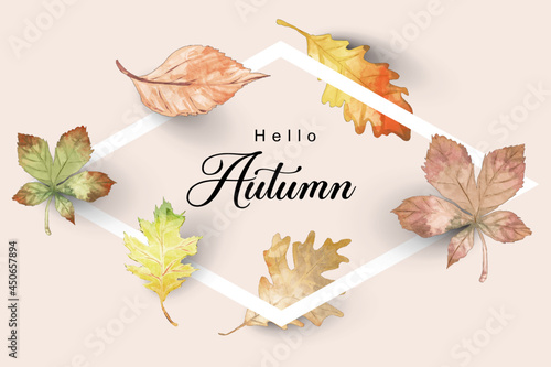 Hello autumn Leaves With pink background