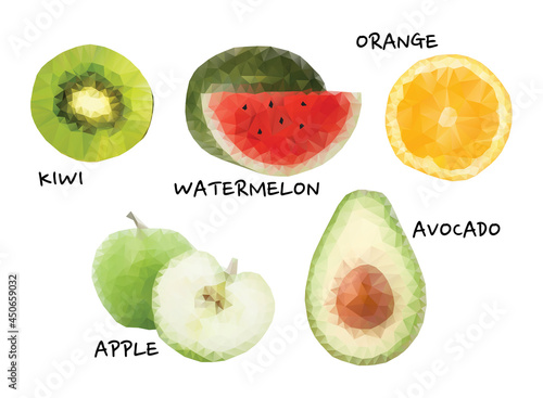 Polygonal fruits collection. Vector concept colorful illustration.