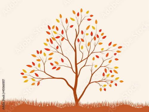 Autumn big tree. Autumn dry leave and nature branch plant vector illustration. © CHANTHIMA SAENUBON
