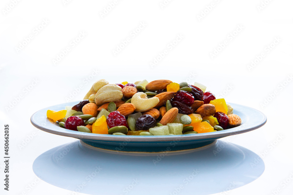 Plate, containing, nutritious, mixed nuts Plate, containing, nutritious, mixed nuts
