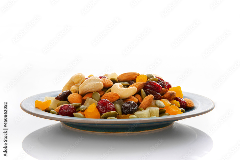 Plate, containing, nutritious, mixed nuts Plate, containing, nutritious, mixed nuts