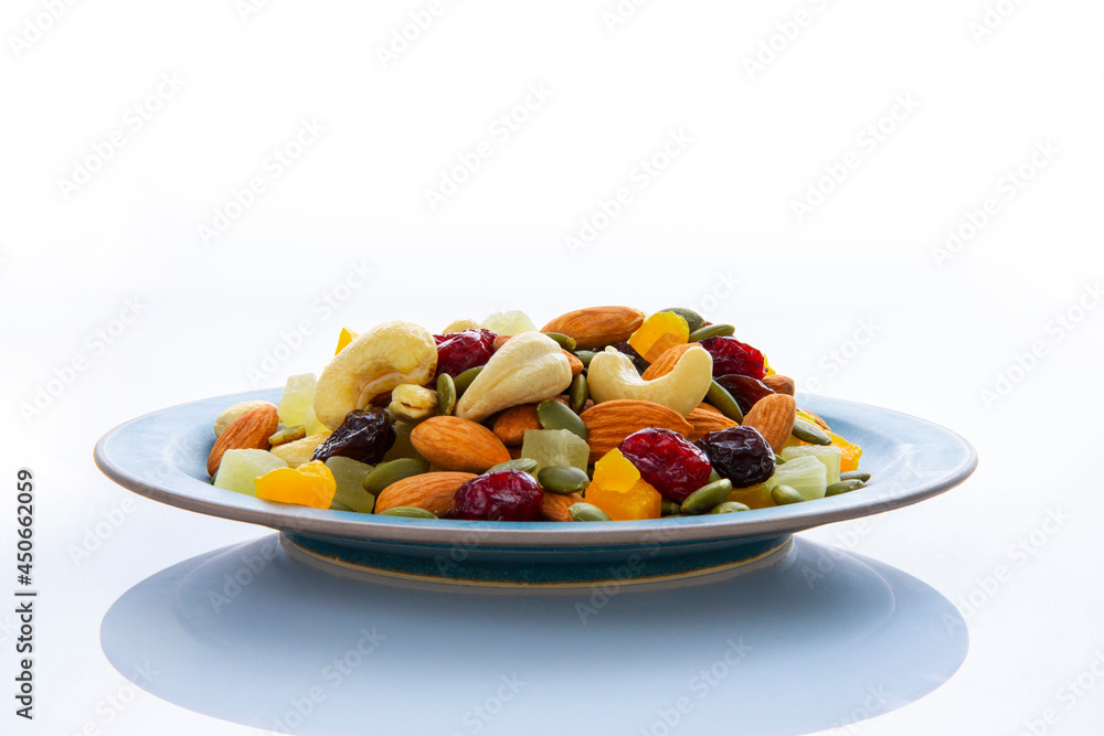 Plate, containing, nutritious, mixed nuts Plate, containing, nutritious, mixed nuts