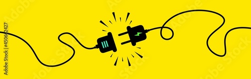 Electric socket with a plug. Connect and disconnect  concept. Electric plug and outlet socket unplugged.