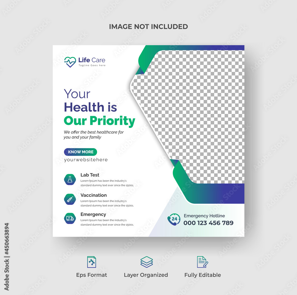 Obraz premium Healthcare and medical social media post web banner or square flyer design template Premium Vector