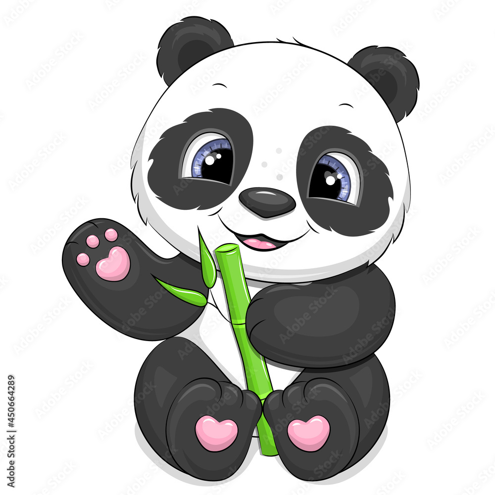 Cute cartoon panda with bamboo. Vector illustration of an animal on a white  background. Stock Vector | Adobe Stock