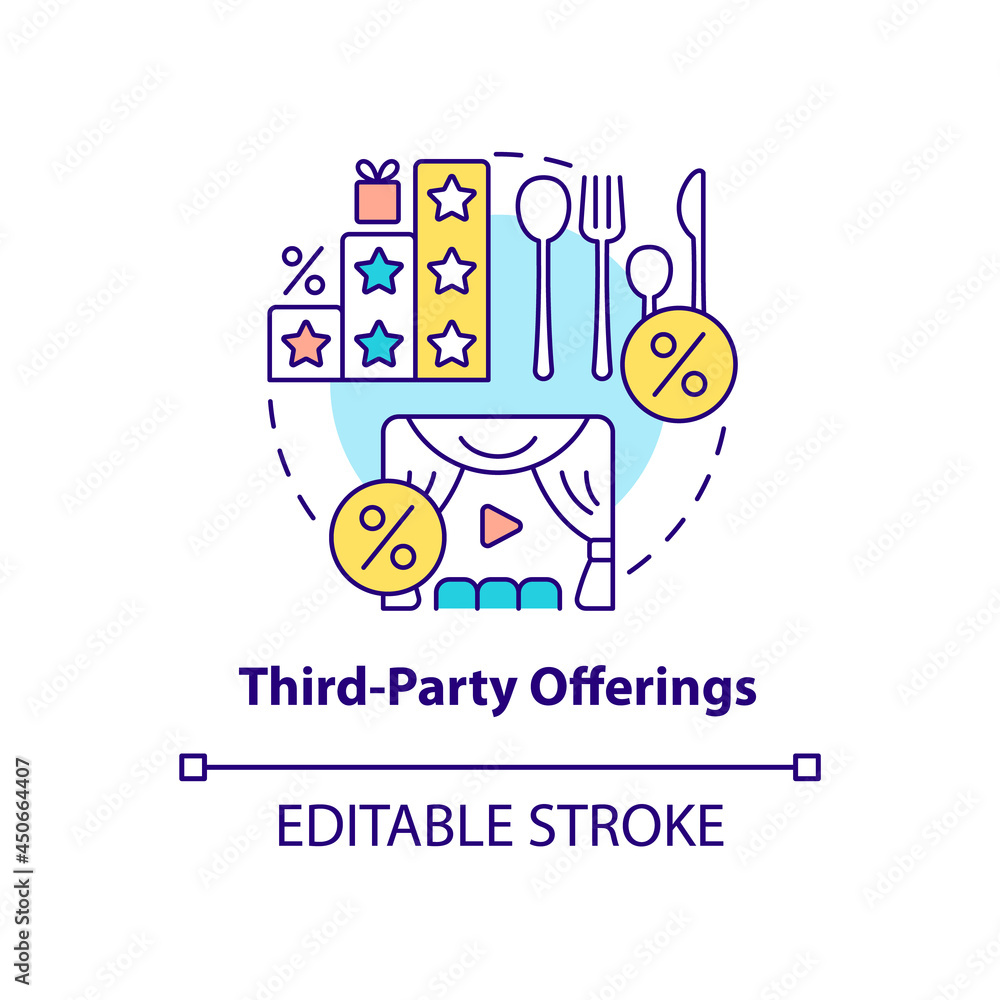Fototapeta premium Third-party offerings concept icon. Websites and subscription usage abstract idea thin line illustration. Clients loyalty trend. Vector isolated outline color drawing. Editable stroke