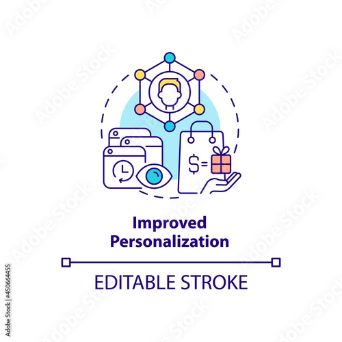 Improved personalization concept icon. Personalised offers and advertisement abstract idea thin line illustration. Clients experience. Vector isolated outline color drawing. Editable stroke photo