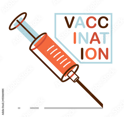Vaccination theme vector illustration of a syringe isolated over white, epidemic or pandemic coronavirus covid 19 or flu or SARS or any other vaccine, pharmacology concept.