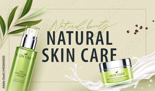Green tea skincare products ad