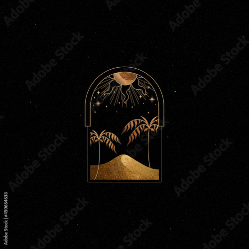 Mystical golden frame on black background badge vector