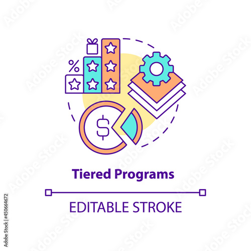 Tiered programs concept icon. Different levels of loyalty program abstract idea thin line illustration. Various ranks of service. Vector isolated outline color drawing. Editable stroke