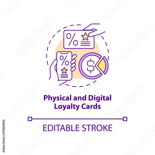 Physical and digital loyalty cards concept icon. Digital bonus card for customers abstract idea thin line illustration. Bonus and rewards. Vector isolated outline color drawing. Editable stroke