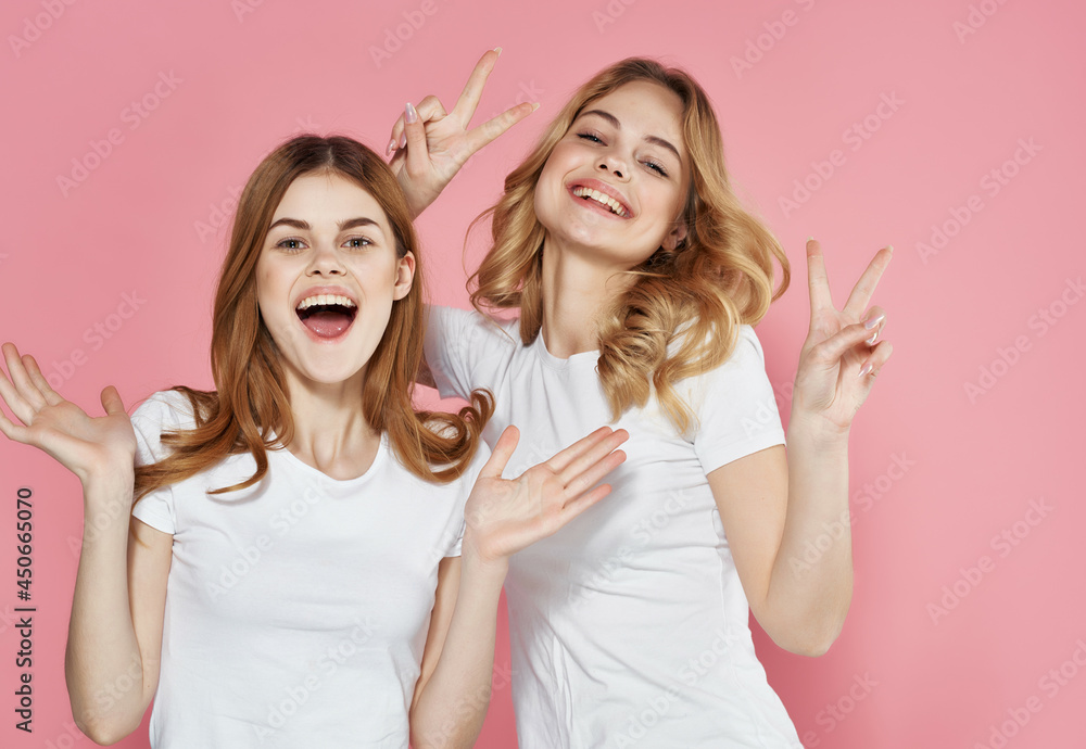 funny girlfriends in his t-shirts hand gestures emotions modern style funny girlfriends in his t-shirts hand gestures emotions modern style