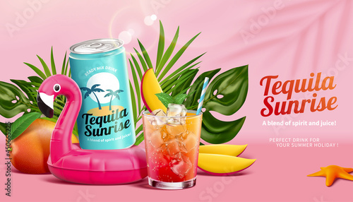 Tropical cocktail drink ad template