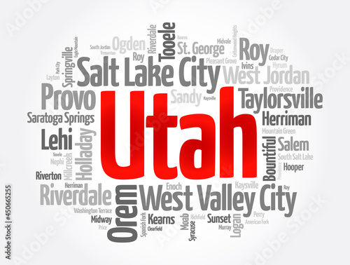 List of cities in Utah USA state, word cloud concept background