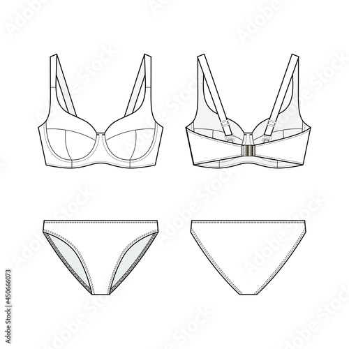 Fashion technical drawing of underwear set. Fashion sketch of lingerie