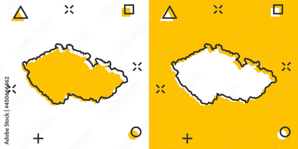 Fototapeta premium Vector cartoon Czech Republic map icon in comic style. Czech Republic sign illustration pictogram. Cartography map business splash effect concept.