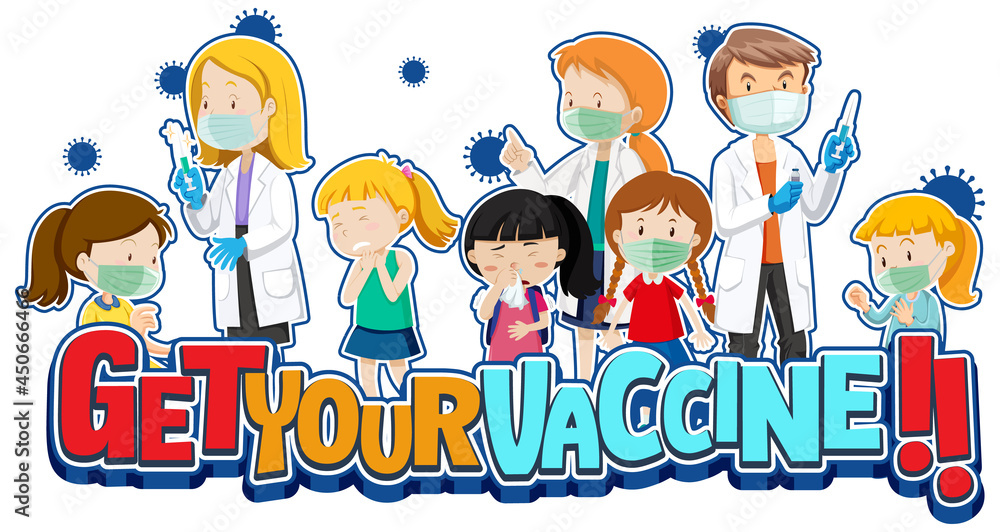 Get Your Vaccine font with many kids waiting in queue to get covid-19 vaccine Get Your Vaccine font with many kids waiting in queue to get covid-19 vaccine