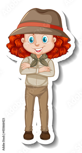 Girl in safari outfit cartoon character sticker