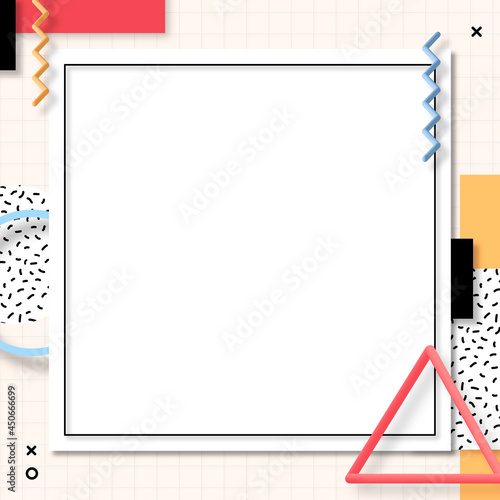 Geometric colorful Memphis frame social banner vector