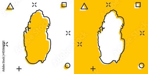 Vector cartoon Qatar map icon in comic style. Qatar sign illustration pictogram. Cartography map business splash effect concept.