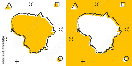 Vector cartoon Lithuania map icon in comic style. Lithuania sign illustration pictogram. Cartography map business splash effect concept.