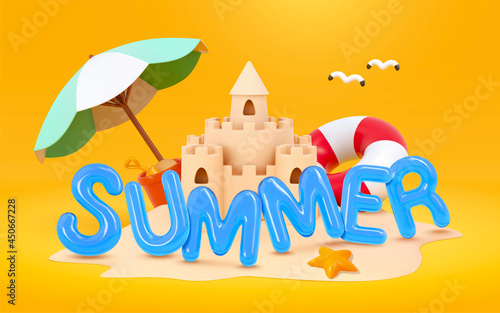 Beach summer fun in 3d illustration