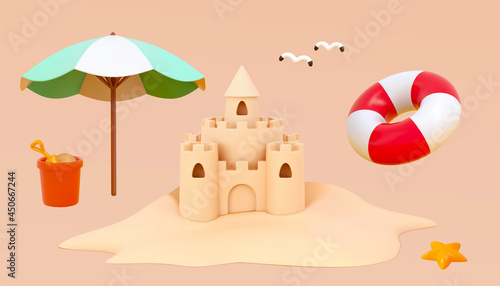 3d summer beach objects