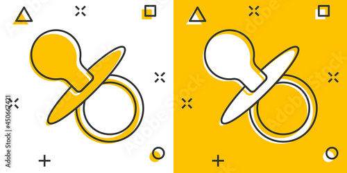 Vector cartoon baby pacifier icon in comic style. Child toy nipple sign illustration pictogram. Pacifier business splash effect concept.