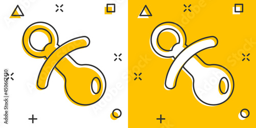 Vector cartoon baby pacifier icon in comic style. Child toy nipple sign illustration pictogram. Pacifier business splash effect concept.